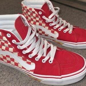 Vans Red and Cream Checkered High-Tops